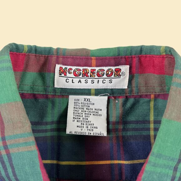 90s XXL plaid shirt by McGregor Classics, vintage 1990s burgundy/green/blue top - Picture 2 of 10